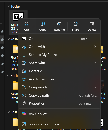 Right-click the downloaded VR HUB ZIP file